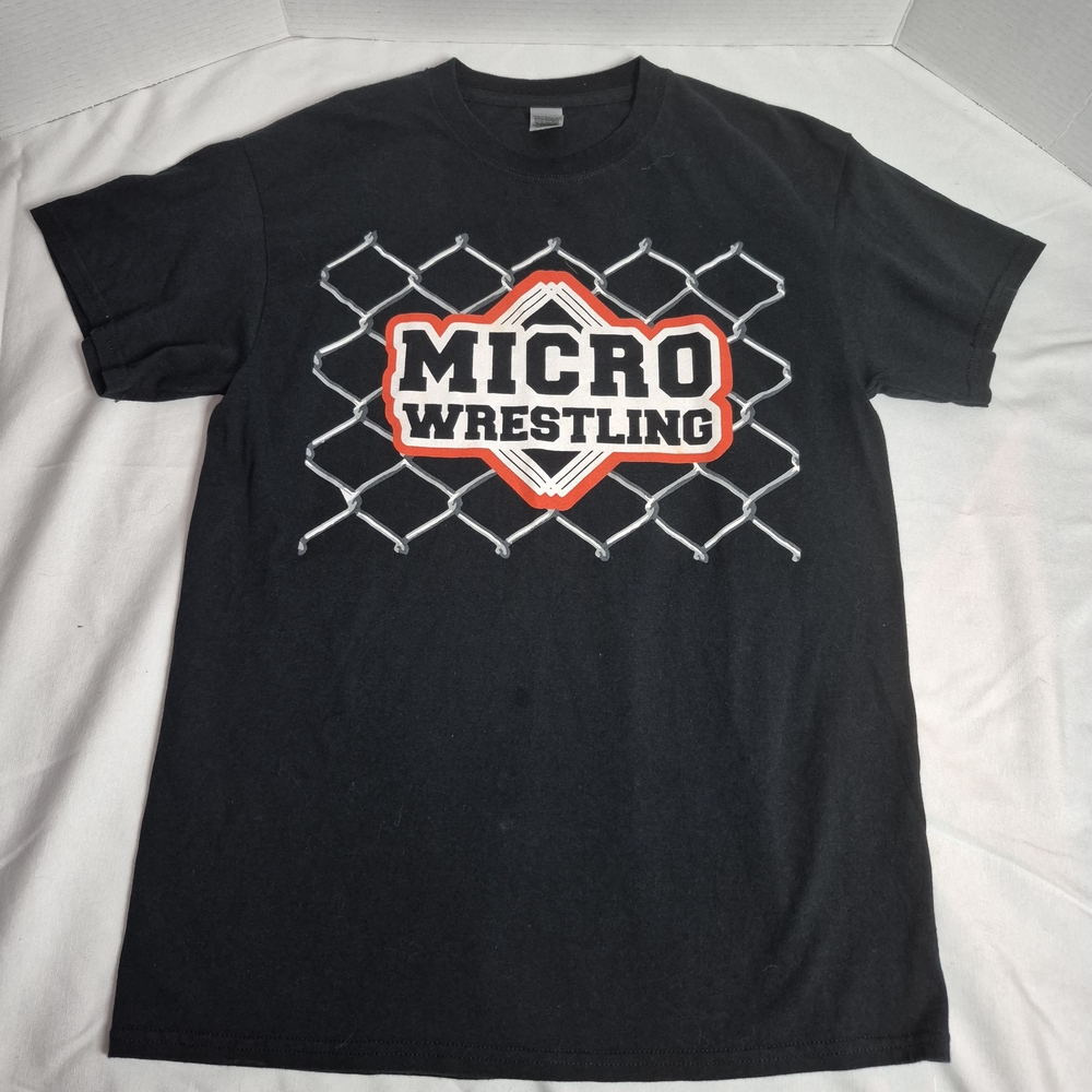 Men's MD MICROWRESTLING Comedy I SUPPORT MICROVIOLENCE Slogan T Shirt Black